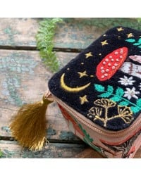 Forage Black Trinket Box Διακοσμητικό κουτί από μαλακό βελούδο κεντημένο με νυχτερινό σκηνικό με χάντρες και πούλιες