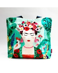 Τσάντα tote Frida Kahlo tropical διακοσμημένη με πούλιες και χάντρες