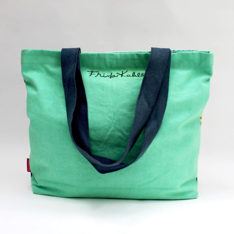 Τσάντα tote Frida Kahlo tropical σε έντονα χρώματα Τσάντα tote Frida Kahlo tropical διακοσμημένη με πούλιες και χάντρες