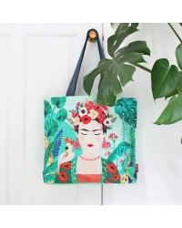 Τσάντα tote Frida Kahlo tropical διακοσμημένη με πούλιες και χάντρες