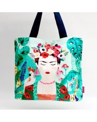 Τσάντα tote Frida Kahlo tropical διακοσμημένη με πούλιες και χάντρες