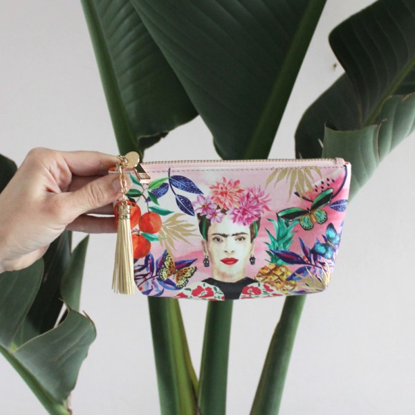 Frida Kahlo Fruit make up bag with floral and fruit illustrations