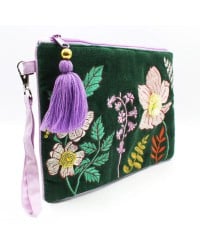 Τσαντάκι Clutch Posy Teal από μαλακό βελούδο κεντημένο με φλοράλ παραστάσεις Τσαντάκι Clutch Posy Teal από μαλακό βελούδο κεντημένο με φλοράλ παραστάσεις