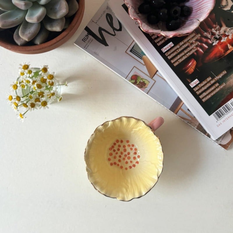 Ceramic Posy Yellow Tea Cup by the House of Disaster
