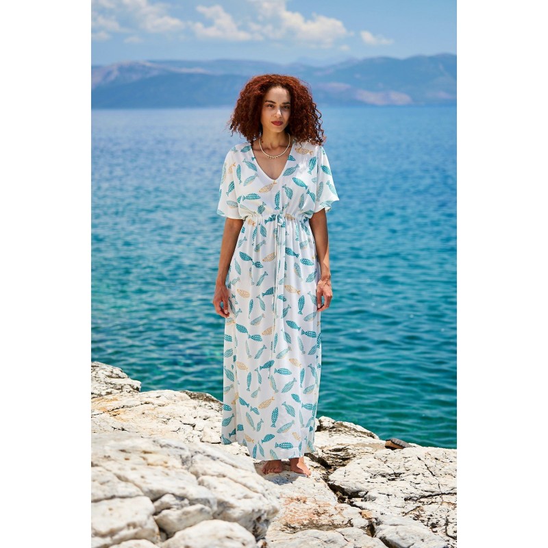 Μακρύ καφτάνι-φόρεμα KOKKOSAMMOU Little Fish Μακρύ καφτάνι-φόρεμα KOKKOSAMMOU Little Fish από 100% βισκόζη