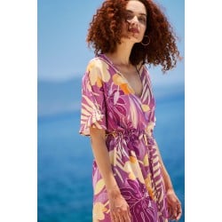 Μακρύ καφτάνι-φόρεμα KOKKOSAMMOU Peach Fuzz in Purple από 100% βισκόζη