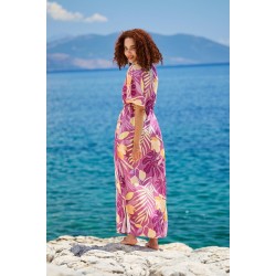 Μακρύ καφτάνι-φόρεμα KOKKOSAMMOU Peach Fuzz in Purple από 100% βισκόζη