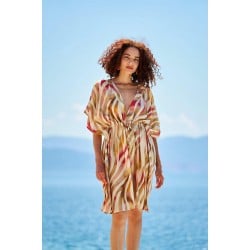Κοντό καφτάνι KOKKOSAMMOU Paros με δέσιμο από 100% βισκόζη