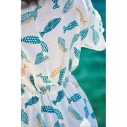 Κοντό καφτάνι Boho KOKKOSAMMOU Little fish από 100% βισκόζη