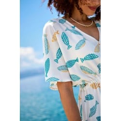 Κοντό καφτάνι Boho KOKKOSAMMOU Little fish από 100% βισκόζη