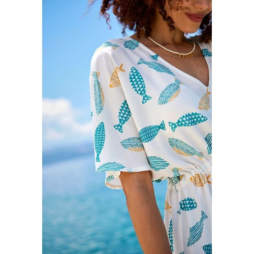 KOKKOSAMMOU Short caftan Little fish KOKKOSAMMOU Short caftan Little fish made of 100% viscose
