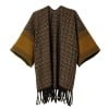 Knitted poncho with sleeves and fringes