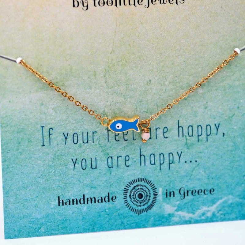 Anklet made of stainless steel chain with 24K gold-plating and enamel Anklet made of stainless steel chain with 24K gold-plating and enamel