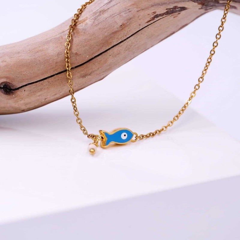Anklet made of stainless steel chain with 24K gold-plating and enamel Anklet made of stainless steel chain with 24K gold-plating and enamel