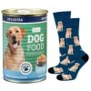 Women's socks with patterns in a tin dog food