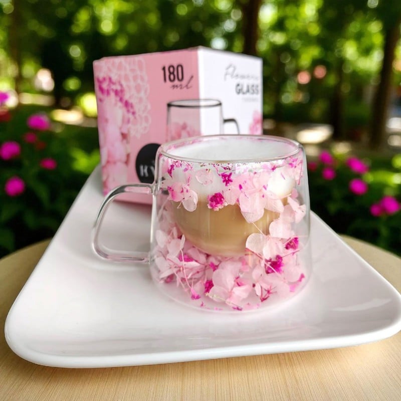 Γυάλινη Θερμομονωτική Κούπα με Λουλούδια 