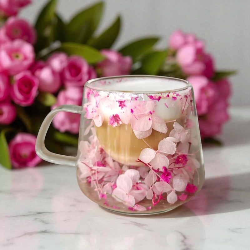 Γυάλινη Θερμομονωτική Κούπα με Λουλούδια 