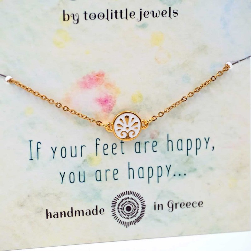 Anklet made of stainless steel chain with 24K gold-plated parts and enamel 