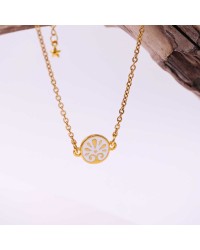 Anklet made of stainless steel chain with 24K gold-plated parts and enamel 