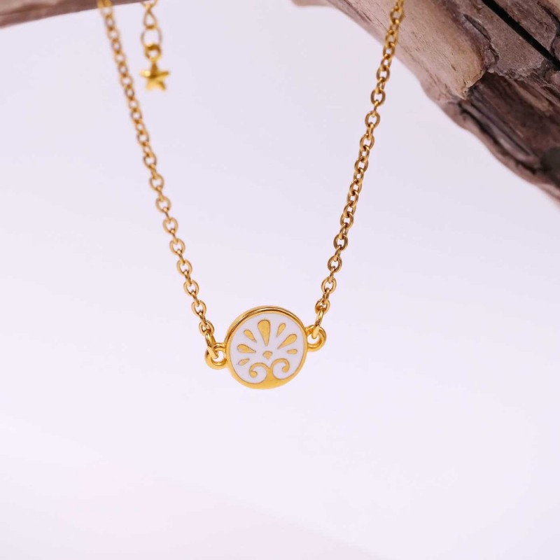 Anklet made of stainless steel chain with 24K gold-plated parts and enamel 