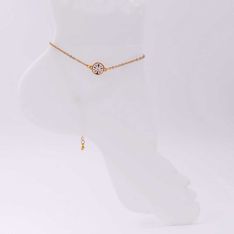 Anklet made of stainless steel chain with 24K gold-plated parts and enamel 