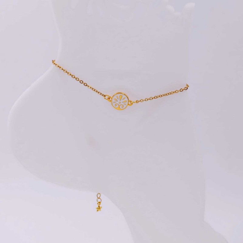Anklet made of stainless steel chain with 24K gold-plated parts and enamel 