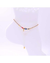 Anklet made of stainless steel chain with 24K gold-plated parts and enamel 
