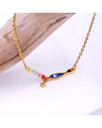 Anklet made of stainless steel chain with 24K gold-plated parts and enamel 