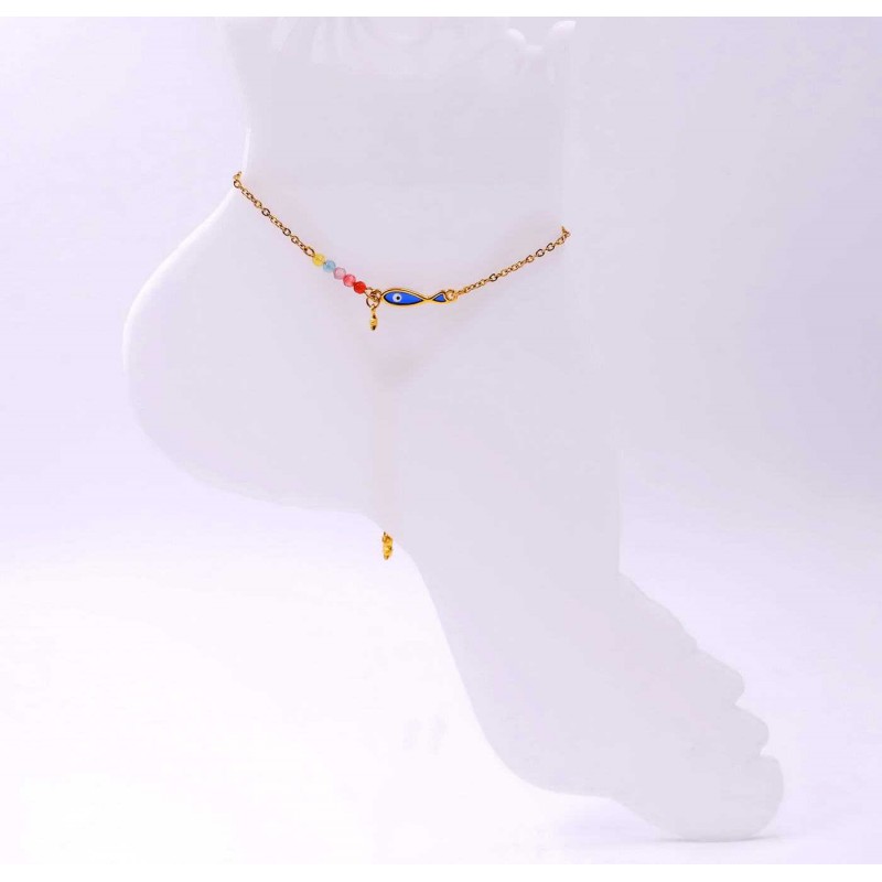 Anklet made of stainless steel chain with 24K gold-plated parts and enamel 