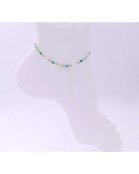 Anklet made of stainless steel chain with 24K gold-plated parts and semiprecious stones
