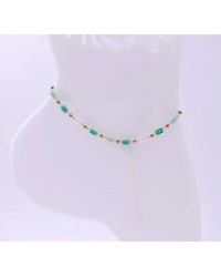 Anklet made of stainless steel chain with 24K gold-plated parts and semiprecious stones