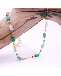 Anklet made of stainless steel chain with 24K gold-plated parts and semiprecious stones