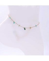 Anklet made of stainless steel chain with 24K gold-plated parts and semiprecious stones