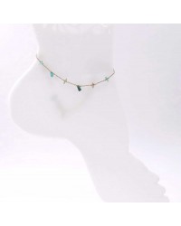 Anklet made of stainless steel chain with 24K gold-plated parts and semiprecious stones
