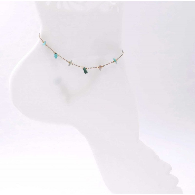 Anklet made of stainless steel chain with 24K gold-plated parts and semiprecious stones