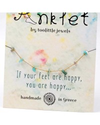 Anklet made of stainless steel chain with 24K gold-plated parts and semiprecious stones