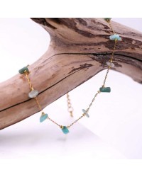 Anklet made of stainless steel chain with 24K gold-plated parts and semiprecious stones