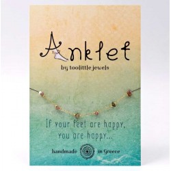 Αλυσίδα ποδιού από ανοξείδωτο ατσάλι με επίχρυσα στοιχεία και ημιπολύτιμες πέτρες