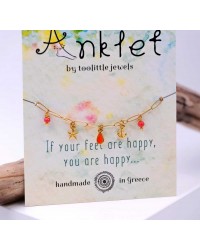 Anklet made of stainless steel chain with 24K gold-plated parts and enamel 