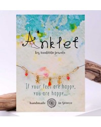 Anklet made of stainless steel chain with 24K gold-plated parts and enamel 