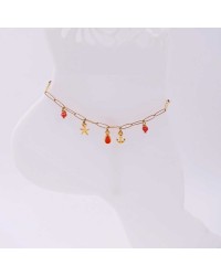Anklet made of stainless steel chain with 24K gold-plated parts and enamel 