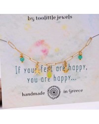 Anklet made of stainless steel chain with 24K gold-plated parts and enamel 