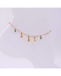 Anklet made of stainless steel chain with 24K gold-plated parts and enamel 