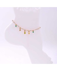 Anklet made of stainless steel chain with 24K gold-plated parts and enamel 