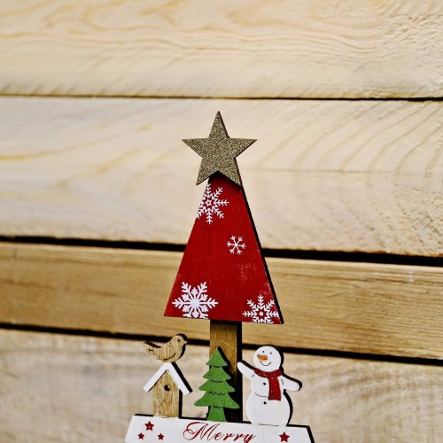 Table standing wooden tree with Christmas patterns 