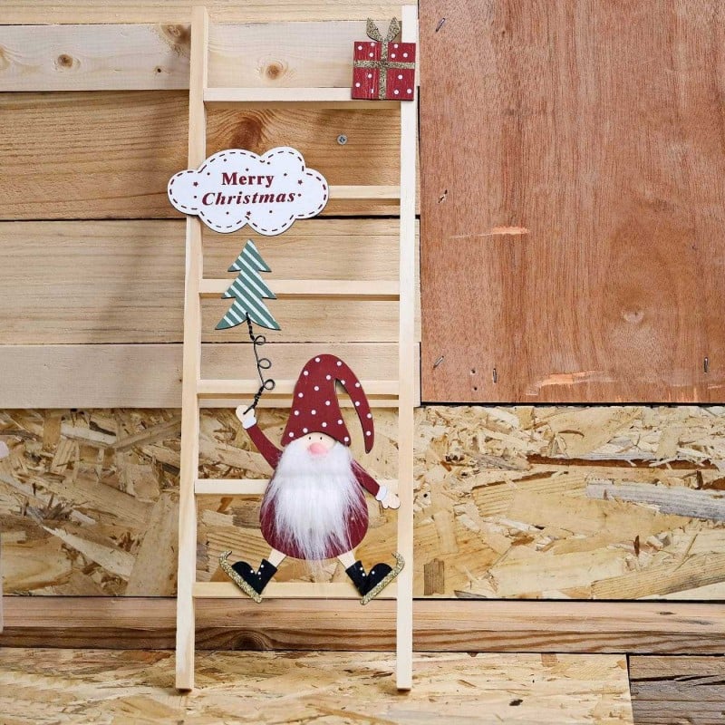 Christmas wooden decorative ladder with Santa