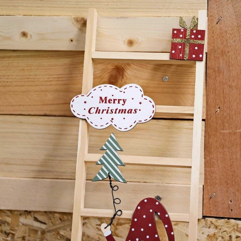 Christmas wooden decorative ladder with Santa