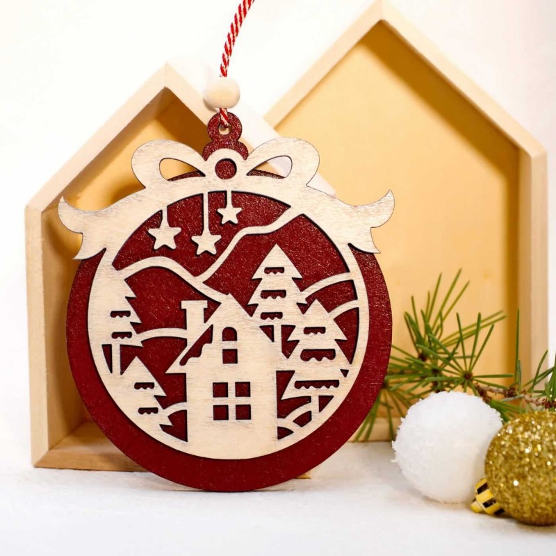Χριστουγεννιάτικο διακοσμητικό στολίδι ξύλινη μπάλα για το δέντρο