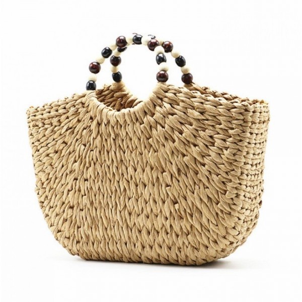 Straw handbag with beads