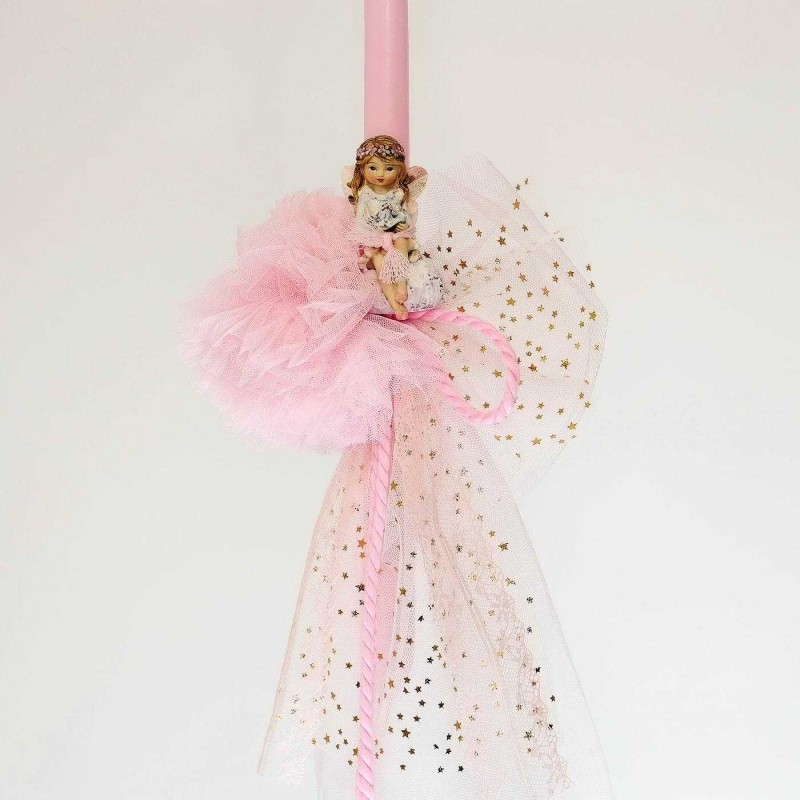 Ρομαντική λαμπάδα για κορίτσια με κεραμική νεράιδα με βατραχάκι